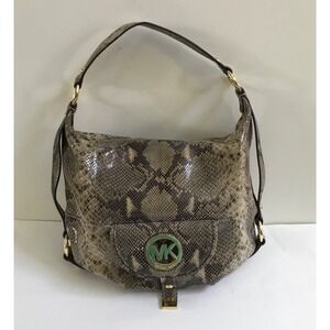 Michael Kors Python Snakeskin Leather Hobo Shoulder Bag Gold Logo Front Pocket